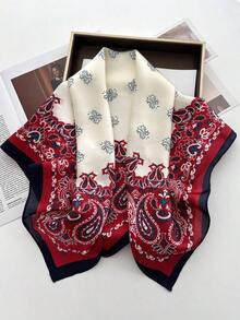 1pc Paisley Print Faux Silk Men's Bandana, Versatile Neck Scarf, Headband, Decoration - màu đen - Xem 2