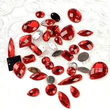 100 piezas/paquete Cristales de diamante de imitación rojos de acrílico de tamaños mixtos con parte trasera plana para coser, gemas de acrílico, diamantes para manualidades DIY, vestidos, ropa, zapatos, decoración de bolsos - Rojo - Ver 6