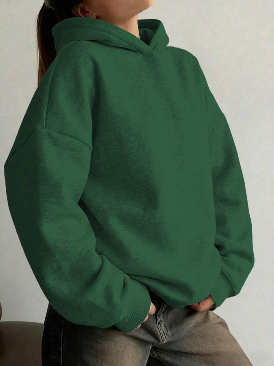 1 Stück Teenager Mädchen Lässig Minimalistisch Personalisiert Vielseitig Dicke Warme Thermisch Gefütterte Sweatshirt, geeignet für Frühling, Herbst, Winter - Grün - Übersicht 1