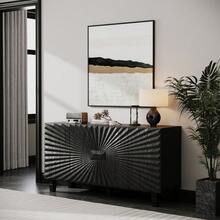 59'' Modern Buffet Sideboard With 4 Sunburst Doors,Credenza Storage Cabinet With Solid Wood Legs,Large Storage Cabinet For Kitchen Dining Living Room Entryway (Black) - Black + Solid Wood+MDF + American Design + Classic + Farmhouse + Modern - View 1