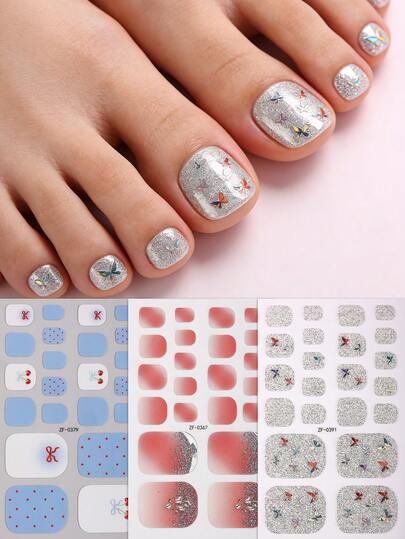 Bộ 66 miếng dán móng chân lấp lấp lánh màu đỏ xanh dương mùa xuân/hè, họa tiết bướm và anh đào, kiểu dáng tinh tế ngọt ngào. Dễ dàng sử dụng, hoàn hảo cho phái nữ đi làm, đi nghỉ mát, hẹn hò và tự làm móng.