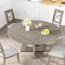 Runder Esstisch 120 cm im Landhausstil für 4 bis 6 Personen Rustikaler Essenztisch mit Holzbeinen Stabiler Küchentisch für Wohnzimmer und Esszimmer Ohne Stühle Walnuss-Optik - Grau - Übersicht 5