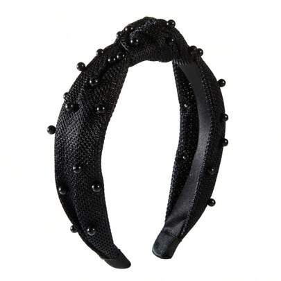1pc Summer New Geometric Pattern Retro Solid Color Pearl Knotted Wide Headband, Suitable For Women's Daily Wear Hair Accessory