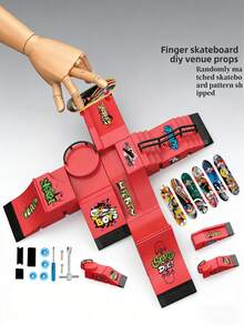 6-In-1 Finger Skateboard Set, Including Half Pipe, Finger Skateboard, Finger Skateboard Training Props, Interactive Free-Style Skateboard Game, Random Color Skateboard Pattern And Wheel Accessories - Multicolor - View 8