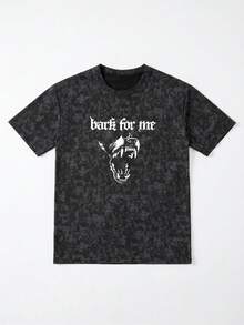 Áo thun ngắn tay nữ phong cách Punk Subculture màu đen và xám nhuộm tie-dye, in hình chó dữ tru lên theo phong cách Gothic, dáng rộng ôm sát. - Đen và xám - Xem 2