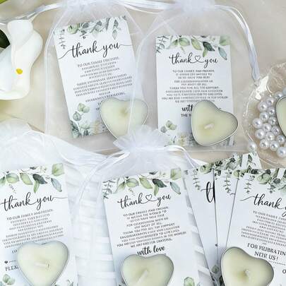 150/60/30pcs Wedding Small Candle Gift Set, Includes White Heart-Shaped Candles, Thank You Cards And Gift Bags, Ideal As Small Favors For Weddings, Gender Reveal Parties, Bridal Showers And Other Celebration Events.