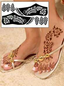 Reusable Henna Tattoo Stencils, Suitable For Hand & Body Art, Floral Patterns, Temporary Tattoo Stencils, Sleeve Tattoos, Wedding Bride Makeup - Multicolor - View 3