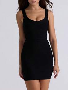 Women's Hot GIrls V-Neck Mini Bandage Bodycon Cocktail Dress For Wedding Guest Strap Foil Formal Gowns Evening Pencil Dress - màu đen - Xem 2