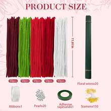 Kit para confecção de buquê de flores com 442/692 peças em 5 cores (vermelho/roxo/azul/laranja), incluindo 250/500 limpadores de cachimbo, 150 pistilos, 20 hastes, pérolas, fita adesiva, laço e tutorial em vídeo. Presente perfeito para o Dia das Mães e Dia dos Namorados. - 442 unidades (5 cores) - Ver 15