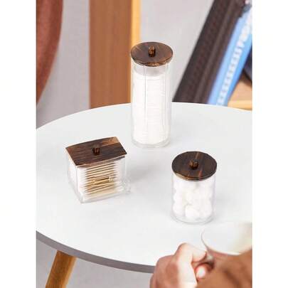 Bộ 3 hộp đựng tăm bông acrylic, thích hợp để đựng tăm bông, bông tẩy trang, bông gòn, chỉ nha khoa - Bộ hộp nhựa/hộp đựng thuốc, phụ kiện phòng tắm thiết yếu, hộp đựng đồ trang trí bàn trang điểm, đồ trang trí phòng, túi đựng mỹ phẩm.