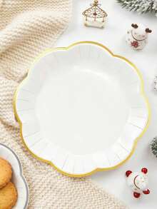 10pcs/20pcs/30pcs White With Gold Rim Wavy Paper Plates - 7 Inch/9 Inch Disposable Plates For Wedding, Bridal Shower, Birthday And Elegant Party Tableware, Unisex - White Background With Gold Trim - View 5