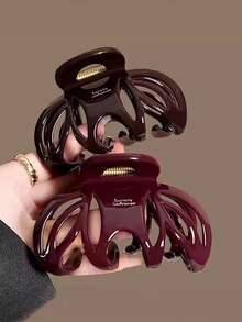 2个/1个 9厘米/3.54英寸 巧克力棕色和酒红色超大南瓜发爪夹，时尚鲨鱼齿发夹，百搭优雅简约设计，适合日常、休闲、派对、海滩、度假、发型设计、洗头、化妆、服装配饰，春、夏、秋、冬皆宜，夏季海滩度假发夹，假日旅行 - 彩色 - 查看 1