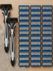 6-Layer Premium Men's Razor, Ergonomic Non-Slip Handle, Durable Stainless Steel Blades, Smooth Shave, Close Shave, 6/12/24/36 Replacement Blade Packs, Non-Irritating, Precise Shaving, Essential Beard Trimmer, Convenient Cleaning - 2 Handles + 36 Blades - View 14