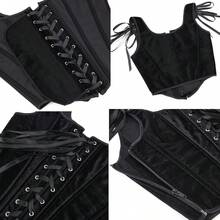 Women's Vintage Floral Corset Top Renaissance Camisole Gothic Overbust Bustier Shapewear - 黑色天鵝絨 - 查看 5