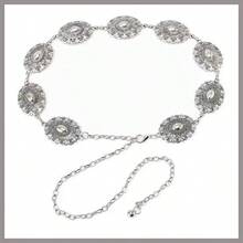Cadena de moda para la cintura con incrustaciones de turquesa y malaquita - Plateado - Ver 2