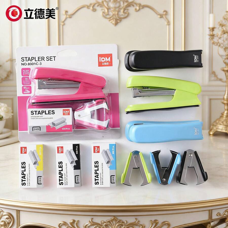 Set de 3 grapadores, incluye 1 grapadora grande + 1 grapadora pequeña + grapas, diseño clásico adecuado para oficina y estudio - Múltiples estilos - Ver 1