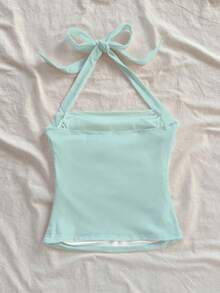 Women's Tie-Up Camisole Top, Floral Print Lily Knot Backless Ruffle Beach Holiday Casual Summer - Mint Green - View 4