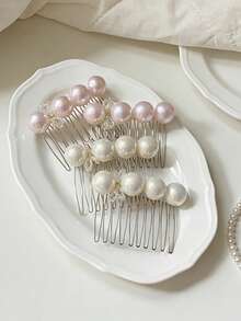 1件优雅奢华高光泽珍珠发梳，时尚甜美公主风发夹，新品上市 - 彩色 - 查看 2