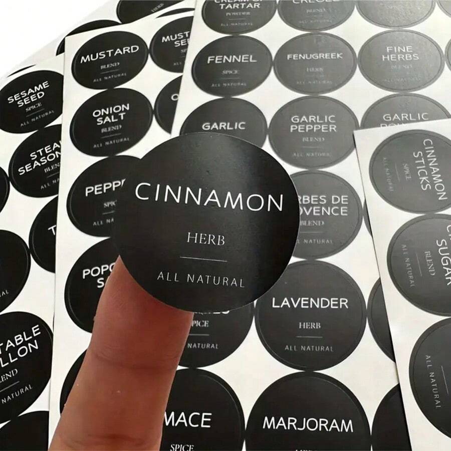 180pcs Round PVC English Spice Labels, Adhesive-Free Stickers For Kitchen Glass Jars And Bottles - Multicolor - View 1