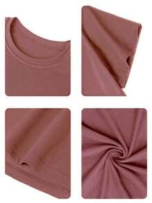 Summer TopsWomen's Summer New Simple Slogan Print Casual Vacation Style Loose Fit Round Neck Short Sleeve T-Shirt, Fashionable Everyday Top, Suitable - 中紫紅色 - 查看 6
