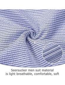 Men's Suit 2-Piece Set - Solid Seersucker Single-Breasted Jacket, Essential For Casual Activities, Weddings, Parties, And Business Occasions, Classic Tailoring Formal Style, High-Quality Tailored Seersucker Fabric, Fashionable Gentleman Style - 淺藍色 - 查看 8