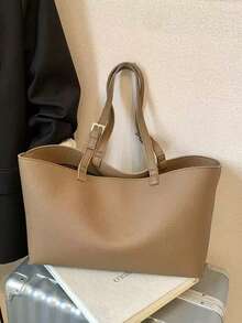 1个大容量休闲通勤手提包，设计优雅，品质优良，简约百搭，可调节肩带 - 卡其色 - 查看 2