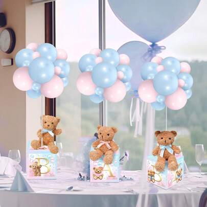 12 hộp kẹo cupcake hình gấu dễ thương, thích hợp làm quà tặng cho tiệc mừng em bé chào đời, quà sinh nhật cho trẻ sơ sinh, hộp quà tặng cho tiệc tiết lộ giới tính (có ruy băng)