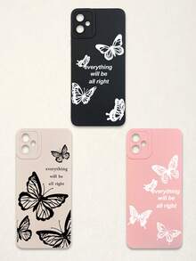 Funda de teléfono suave con protección de lente, 3 piezas con estampado de mariposa y letra, mariposa + estampado de eslogan "Todo estará bien", compatible con iPhone y Galaxy - Multicolor - Ver 63