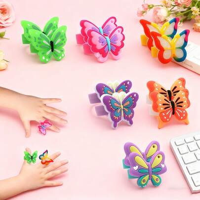 15 chiếc nhẫn hình bướm nhiều màu sắc tươi sáng | Đồ chơi bằng cao su mềm PVC, lý tưởng cho quà tặng tiệc tùng của trẻ em, hộp kho báu, lớp học, đồ nhét vào piñata, quà sinh nhật, Giáng sinh, Halloween, Phục sinh, lễ hội, Lễ Tạ ơn (Ngẫu nhiên)