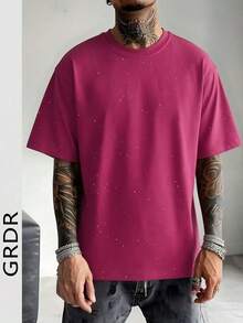 GRDR Men's All-Match Shiny Star Round Neck Short Sleeve T-Shirt, White Starry Casual Versatile Top, Breathable & Moisture-Wicking Comfortable, Spring/Summer - Hot Pink - View 1