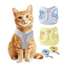 Cat Leash Harness With Floral Decor, Fresh And Elegant Design, Convenient To Wear And Prevent Escape When Going Out - Multicolor - View 1