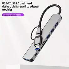 Estación de acoplamiento multifunción 8 en 1 USB, Hub USB para computadora, Hub USB-C, Lector de tarjetas TF/SD, Salida de audio de 3.5 mm, Compatible con MacBook Pro/ Pro/Aleación de aluminio con 4 puertos USB para transferencia de datos - Plateado - Ver 7