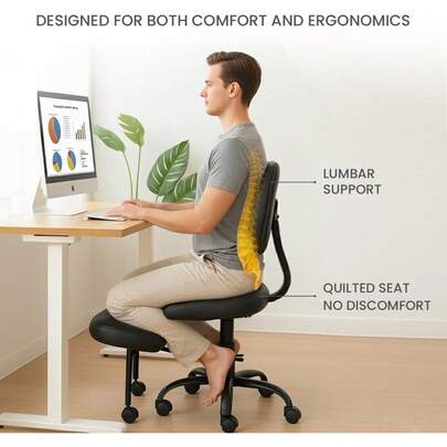 Cross Legged Office Chair Ergonomic Meditation Yoga Chair For Adults With Cushioned Seat Back Support & Leg Rest Height Adjustable 360° Swivel
