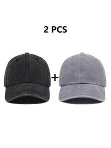 2 chiếc mũ lưỡi trai đã qua xử lý, kiểu dáng retro, mũ golf dành cho bố, mũ cotton điều chỉnh được, phù hợp cho cả nam và nữ. - mũ bóng chày - Xem 4
