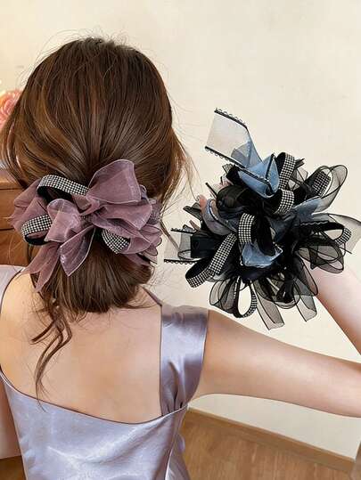 1 chiếc dây buộc tóc nơ lưới cho bé gái, phụ kiện tóc đính đá, dùng để buộc tóc đuôi ngựa/búi tóc, không gây hư tổn, phù hợp cho sử dụng hàng ngày, thường ngày, dự tiệc, đám cưới, lễ đính hôn.