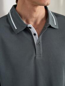 Officeau Men's Striped Short Sleeve Casual Commuting Polo Shirt - Grey - View 7