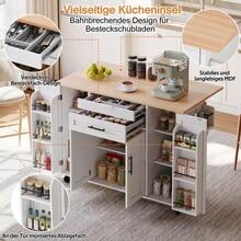 120*45cm, Mobile Kitchen Island, Kitchen Trolley, Extendable Worktop Up To 70cm, Concealed Cutlery Drawer, Adjustable Shelves, Spice Rack And Towel Rail, Suitable For Kitchen, Dining Room Or Living Room - White - View 7