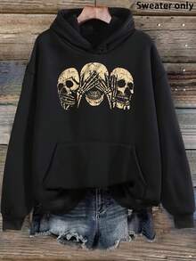 Stylish Sweatshirt Women's Printed Pattern Hoodie - Printed Pullover Sweatshirt, With Kangaroo Pocket, Adjustable Drawstring Design, Casual And Comfortable Autumn And Winter, Regular Fit Mother's Day  Mother's - Black 01 - View 3