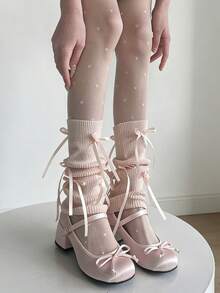 1 đôi tất giữ ấm chân dệt kim nhiều lớp bằng ruy băng satin kiểu ballet, mềm mại và thân thiện với da, không bí bách, thanh lịch, cổ điển và đa năng. - Nhiều màu - Xem 2