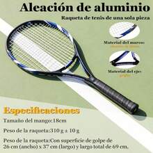 Camewin Raqueta de Tenis para Principiantes 69cm de Largo Área de Golpeo 26x37cm Tensión 35-48 Libras 310g Color Amarillo y Negro Incluye Funda y Pelotas Ideal para Iniciantes - Azul - Ver 5