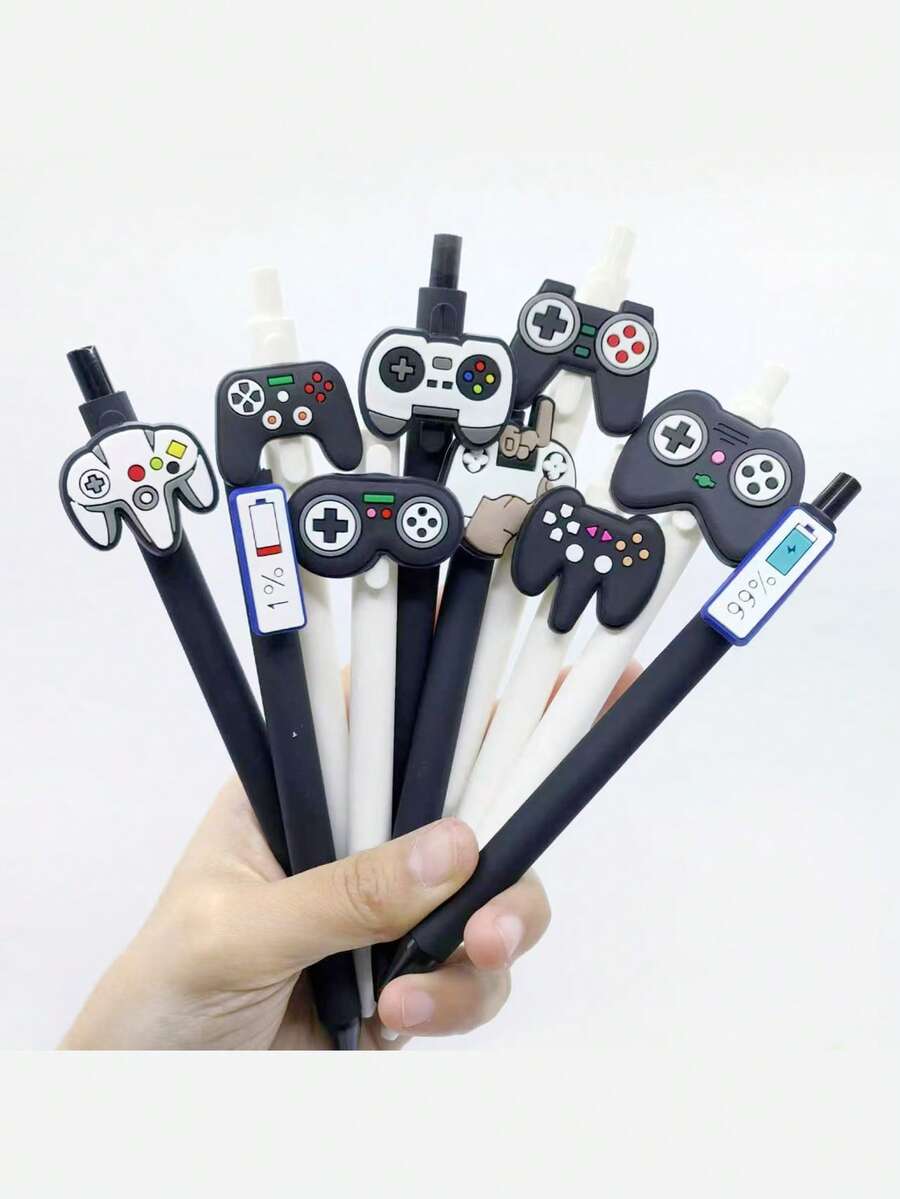 10支装可爱游戏手柄造型伸缩圆珠笔，黑白游戏手柄设计，趣味新奇书写笔，适用于学校、办公室、学生、教师用品 - 遊戲主題筆 - 查看 1