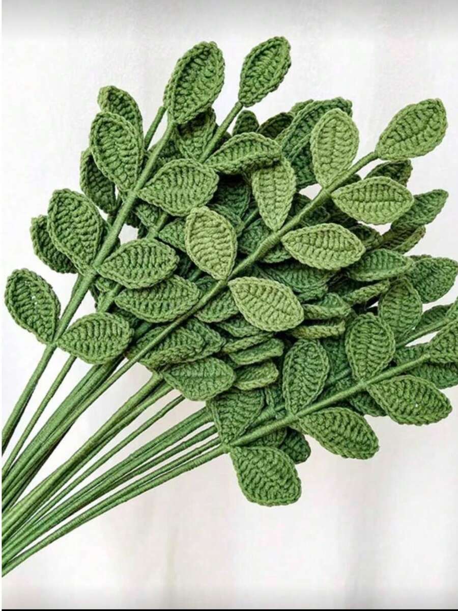 1 pièce Décoration de feuille au crochet faite main, convient pour la Saint-Valentin et la décoration de la maison au printemps/été, conception créative de branche de plante artificielle, cadeau pour la Saint-Valentin/anniversaire/remise des diplômes - feuilles tressées - Voir 1