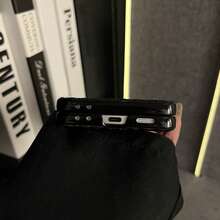 Funda de teléfono negra con patrón de estera de paja de estilo Y2K de lujo y pulsera asimétrica con forma de piedra compatible con Samsung Galaxy ZFlip7 Z Flip6 ZFlip 5, compatible con - Negro - Ver 8