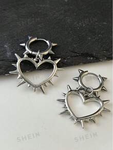 1 Pair Minimalist Thorn Circle Heart Pendant Earrings, Versatile Earrings - Love - View 4
