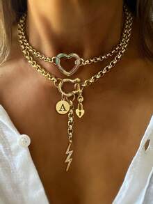 1pc Gold Horseshoe A-Z Letter Necklace With Compass Cone Letter Chain, Unique Luxury Style, Suitable For Women's Daily Work Decoration - Yellow Gold - View 13