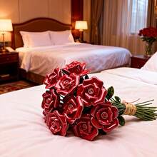 6支“爱的见证”手工陶瓷玫瑰花，永不凋谢，节日花束，复活节花束，适合家庭、花园、婚礼、节日派对，为您的生活带来美丽与希望 - 紅色 - 查看 7