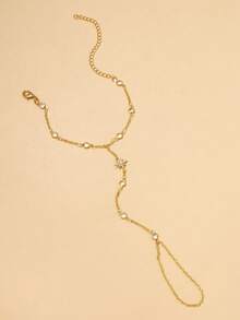 1 件金色星星连接手指链手链女式夏季时尚水钻首饰女士 - 金色 - 查看 6