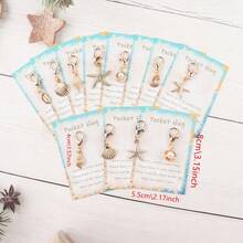 11件迷你独特魅力海星、贝壳、海螺钥匙扣和感谢卡，趣味海洋主题钥匙扣，非常适合海滩度假、生日派对、婚礼、迎婴派对、毕业典礼、返校季、友谊日等场合，感谢礼物 - 彩色 - 查看 9