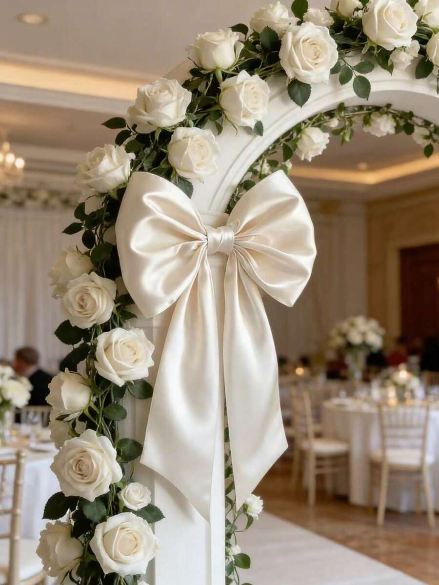 1 Pc White Baby Shower Decoration. Wedding Decoration. Bow Decoration, Wedding Parties. Baby Showers, Gender Reveals, Room Decor, 2026 Retro Aesthetic Style, Suitable For Christmas And Winter Decor, Room Decor, Home Decor, Door Decor, Decorative Items, Large Bow, Perfect For Birthday Party Backdrop Decor, Room Wall Decor, Wall-Hanging Decorative Gift Ribbon, Photo Props. An Ideal Choice For Bridal Shower Gifts And Wedding Party Decorations - White - View 1