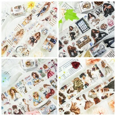 2米魅力女士PET和纸胶带透明卷贴纸装饰胶带，适用于剪贴簿、日记本、美学文具，带环100厘米